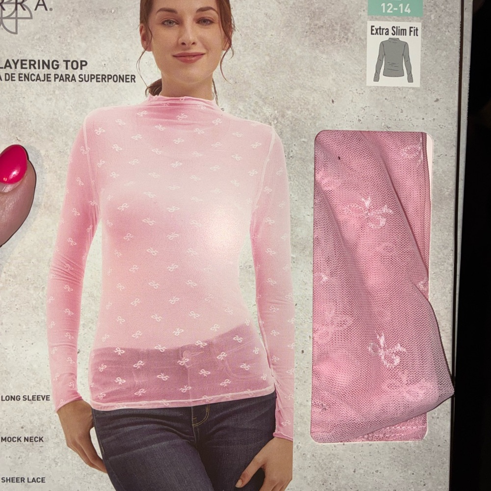 Serra Pink Sheer Lace Long-Sleeve Layering Top